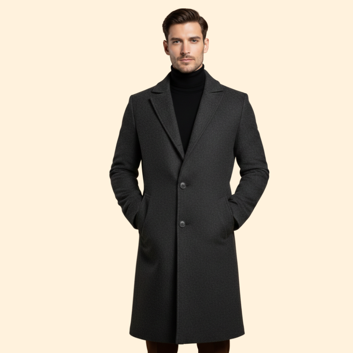 Men’s Notched Collar Long Coat