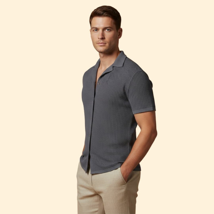 Men's Stylish Ribbed Short-Sleeve Shirt