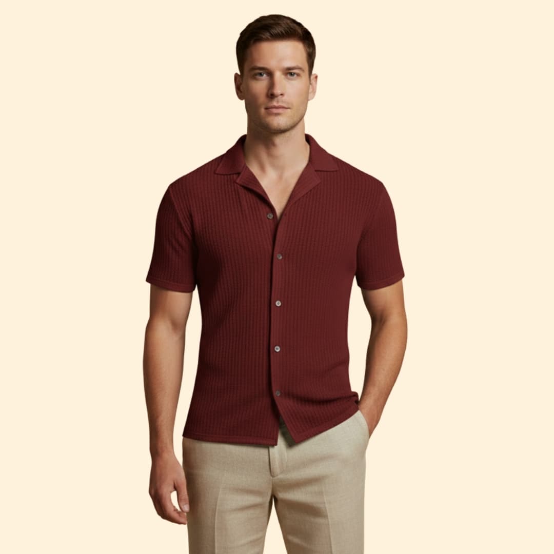 Men's Stylish Ribbed Short-Sleeve Shirt