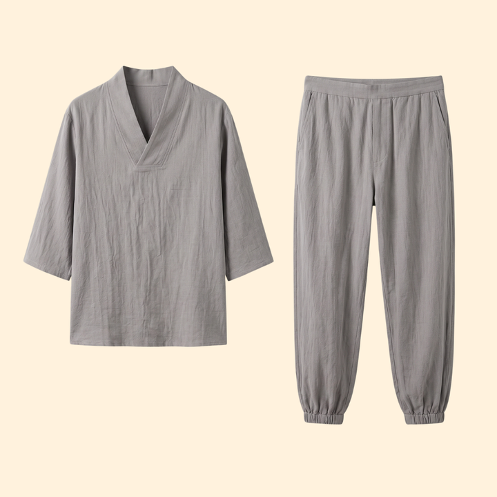 Men's Two-Piece Set with V-Neck for Everyday Wear