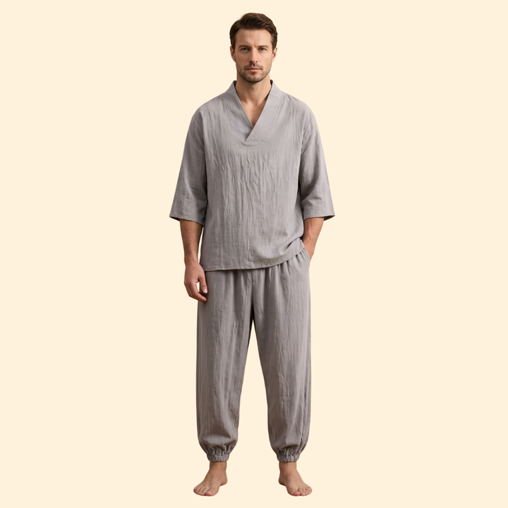 Men's Two-Piece Set with V-Neck for Everyday Wear