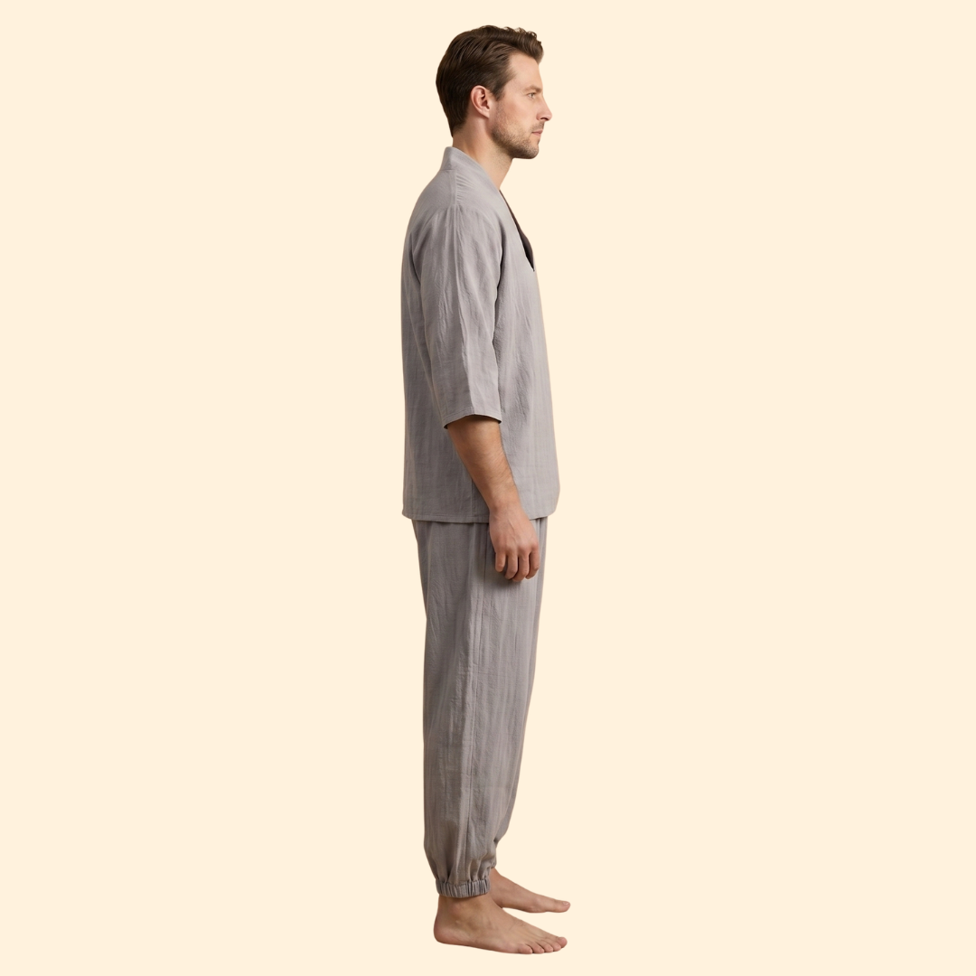Men's Two-Piece Set with V-Neck for Everyday Wear