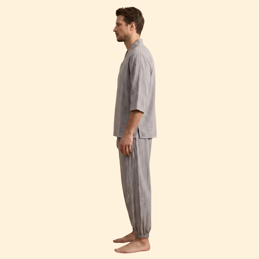 Men's Two-Piece Set with V-Neck for Everyday Wear