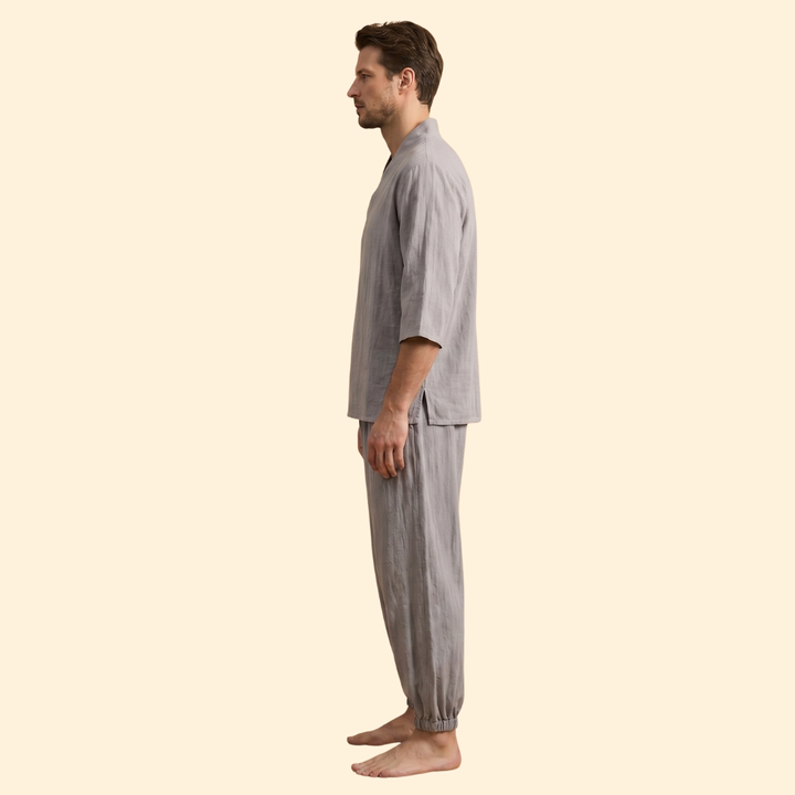 Men's Two-Piece Set with V-Neck for Everyday Wear