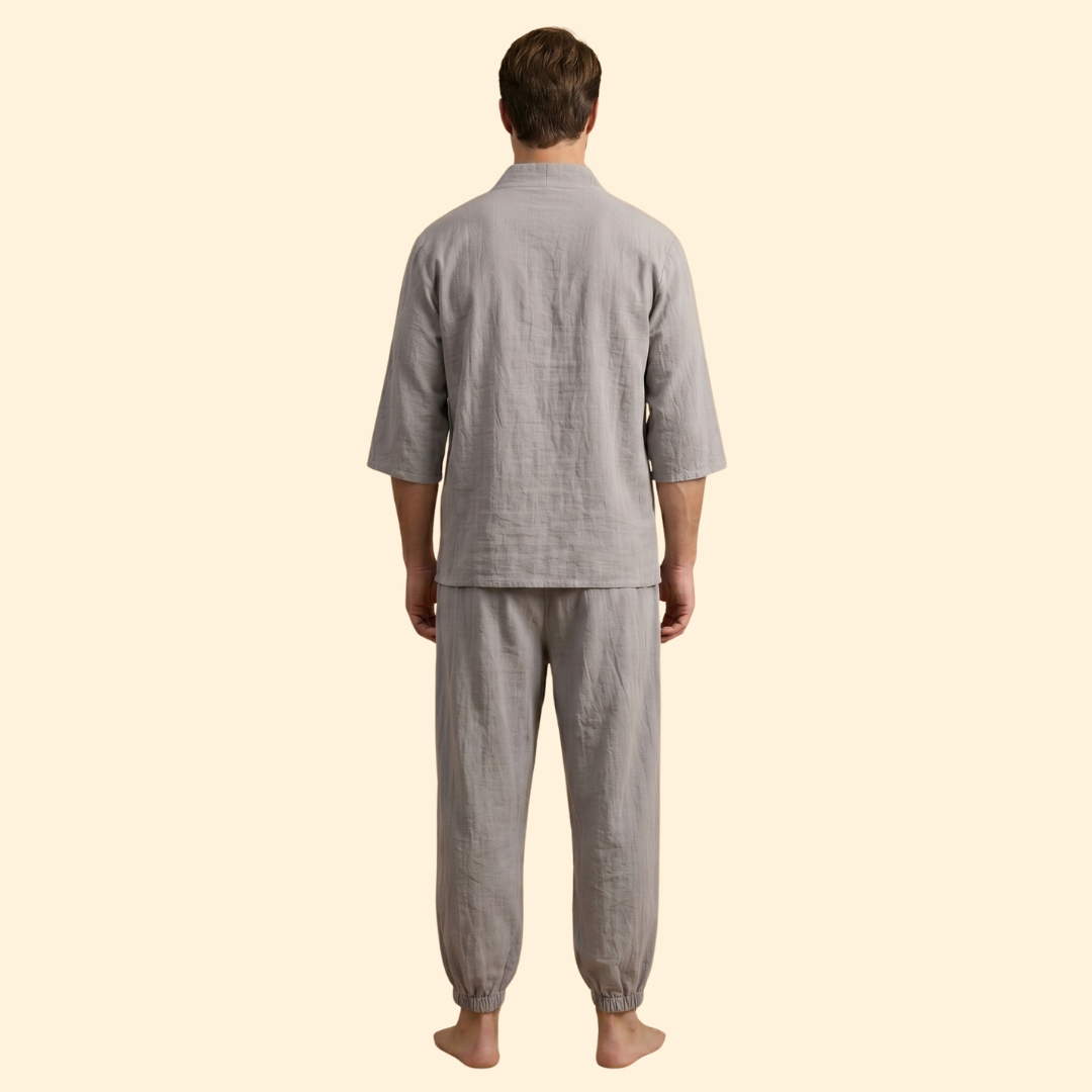 Men's Two-Piece Set with V-Neck for Everyday Wear