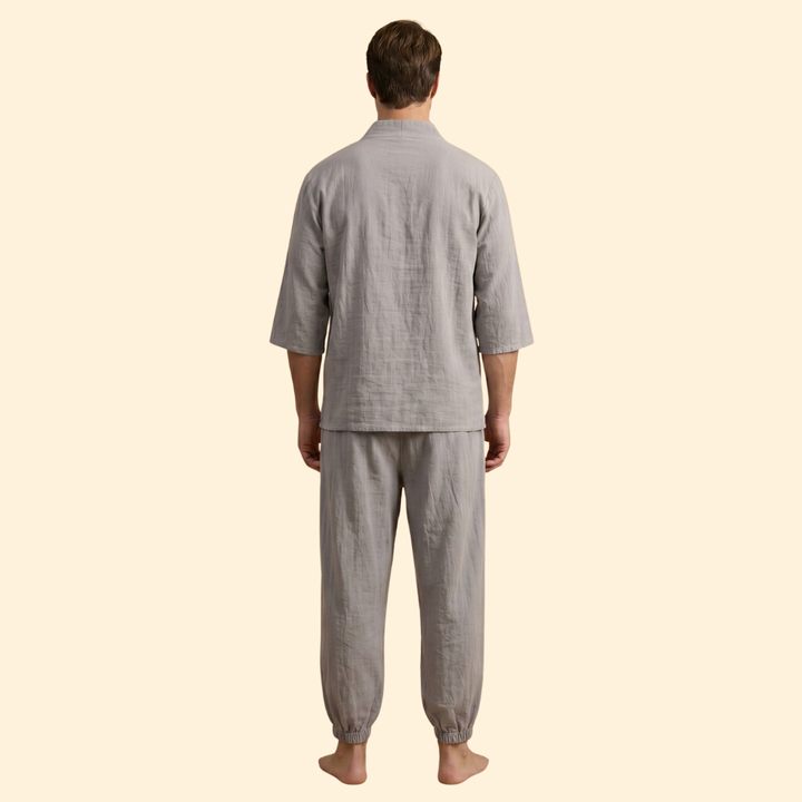 Men's Two-Piece Set with V-Neck for Everyday Wear