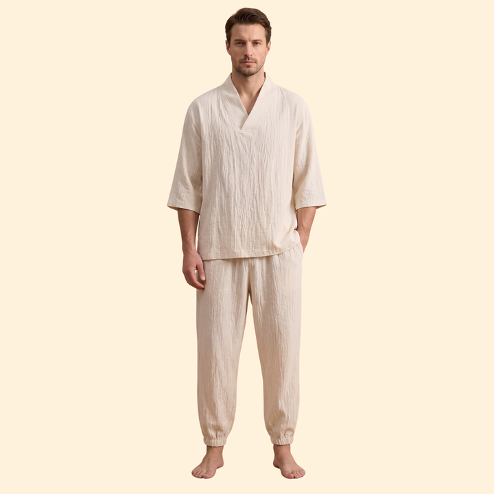 Men's Two-Piece Set with V-Neck for Everyday Wear