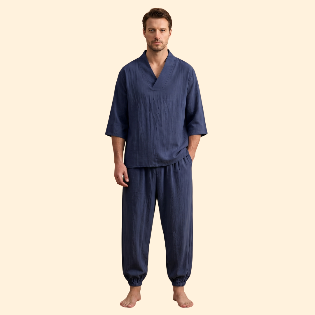 Men's Two-Piece Set with V-Neck for Everyday Wear