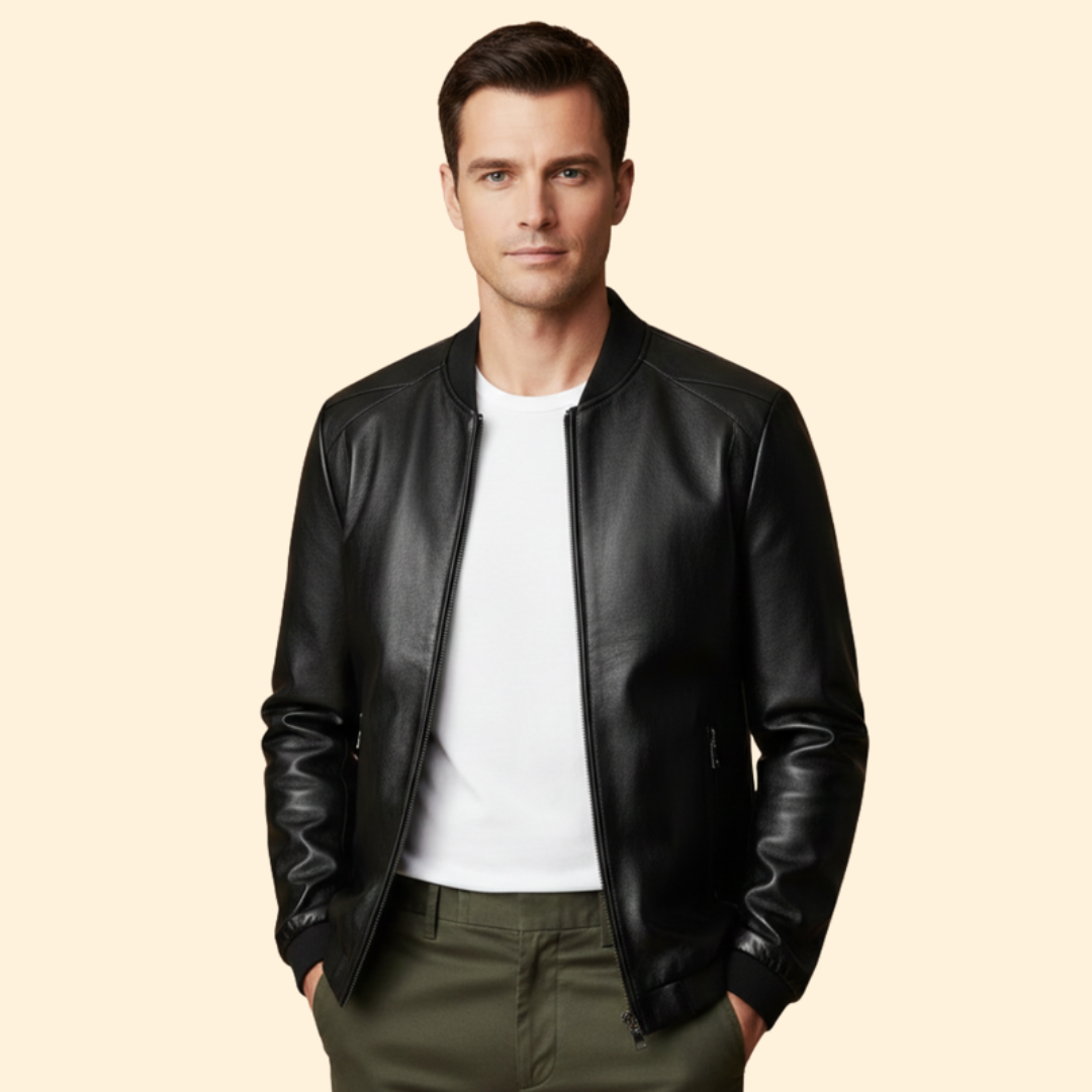 Men’s Classic Leather Bomber Jacket