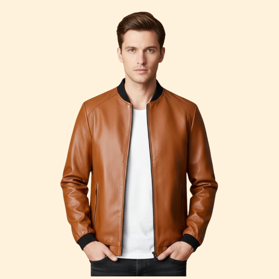 Men’s Classic Leather Bomber Jacket