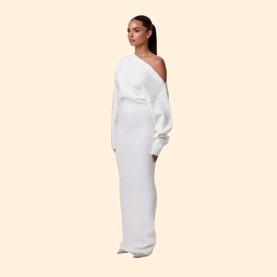 Women's Wedding Guest Dress Off Shoulder Knit Midi
