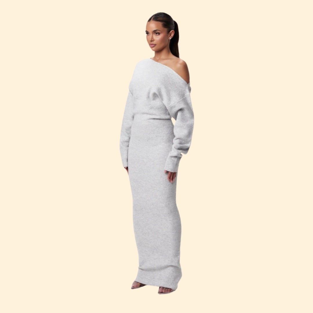Women's Wedding Guest Dress Off Shoulder Knit Midi