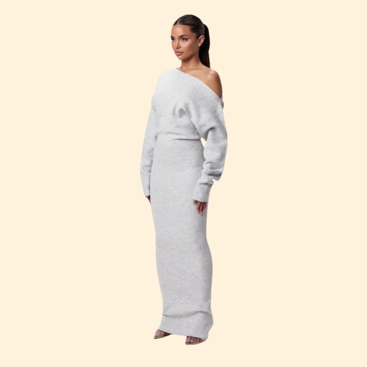 Women's Wedding Guest Dress Off Shoulder Knit Midi