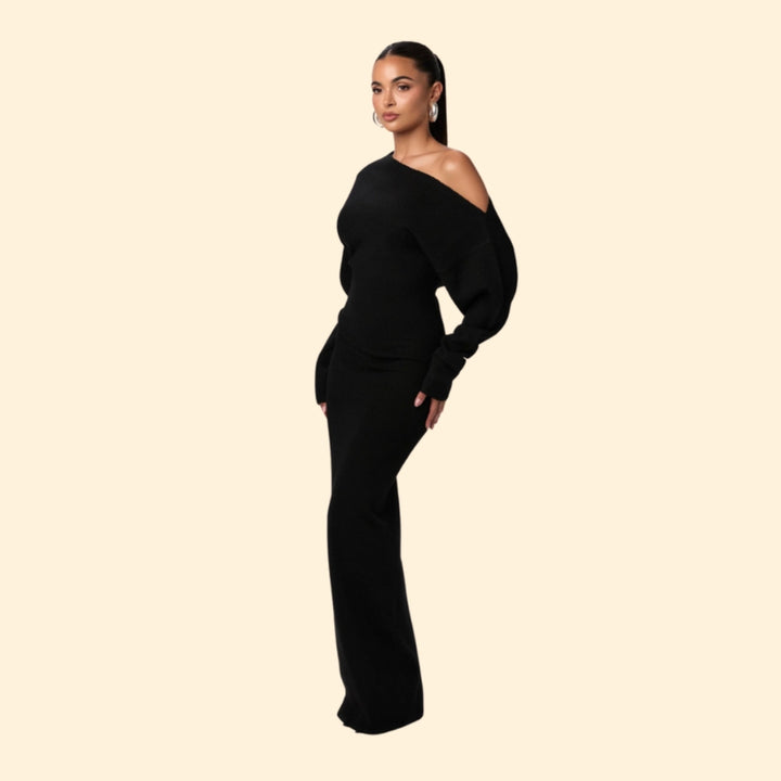 Women's Wedding Guest Dress Off Shoulder Knit Midi