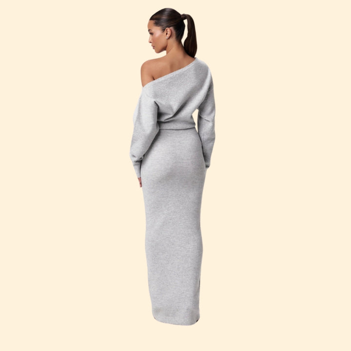 Women's Wedding Guest Dress Off Shoulder Knit Midi