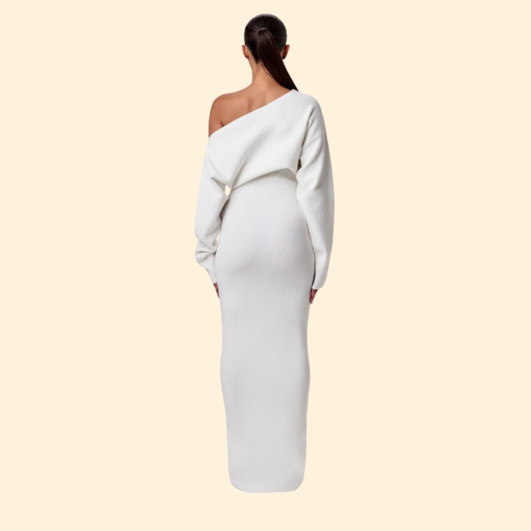 Women's Wedding Guest Dress Off Shoulder Knit Midi