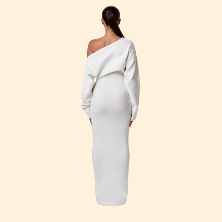 Women's Wedding Guest Dress Off Shoulder Knit Midi