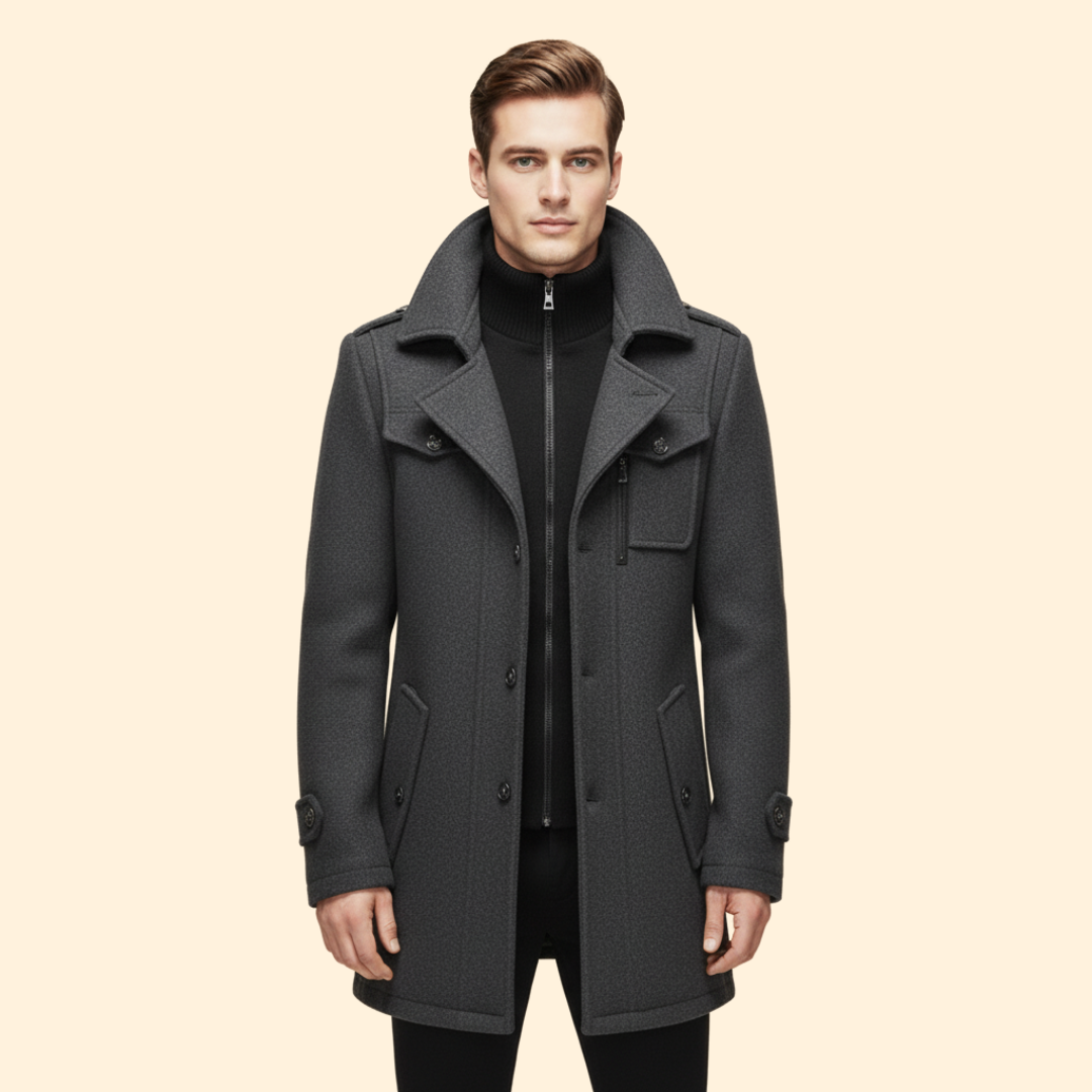 Men’s Coat with Layered Closure