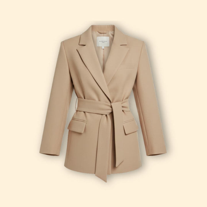Women Blazer with Belt and Notched Lapels