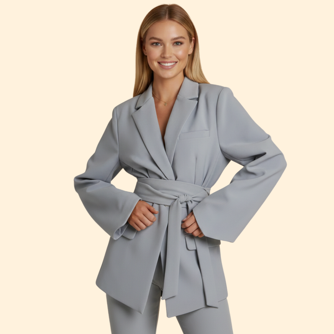 Women Blazer with Belt and Notched Lapels