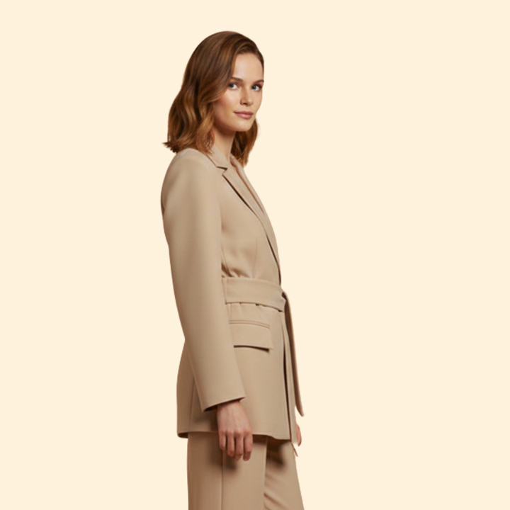 Women Blazer with Belt and Notched Lapels