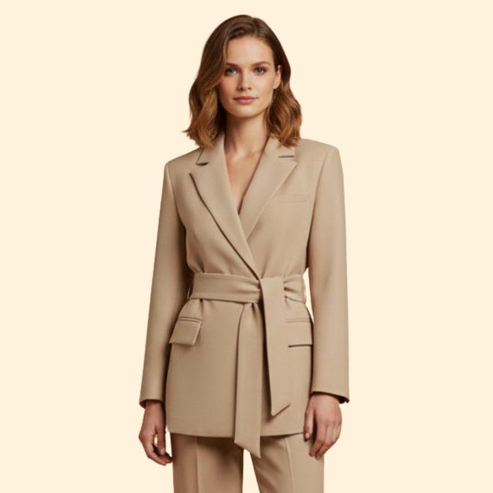 Women Blazer with Belt and Notched Lapels