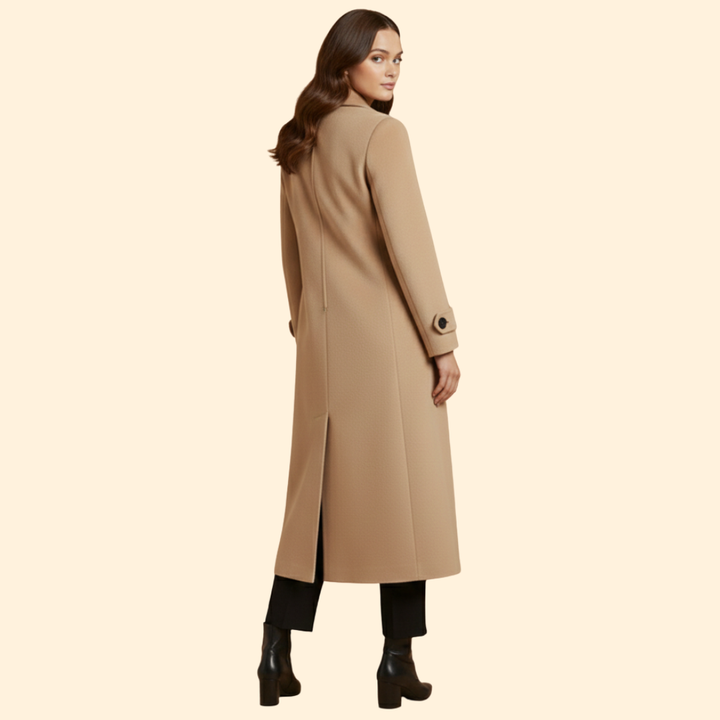 Women Classic Long Coat with Lapel Collar