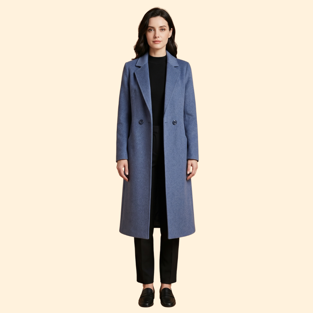 Women Classic Long Coat with Lapel Collar