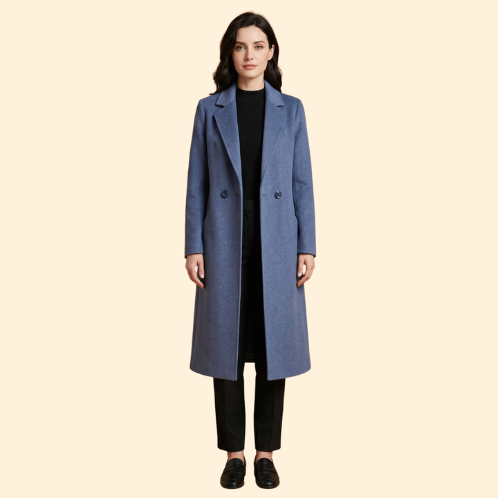 Women Classic Long Coat with Lapel Collar