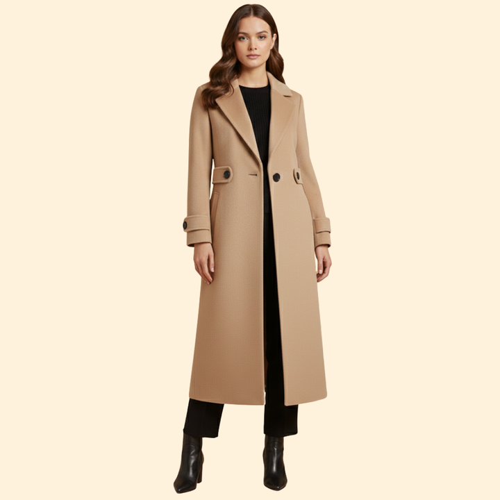 Women Classic Long Coat with Lapel Collar