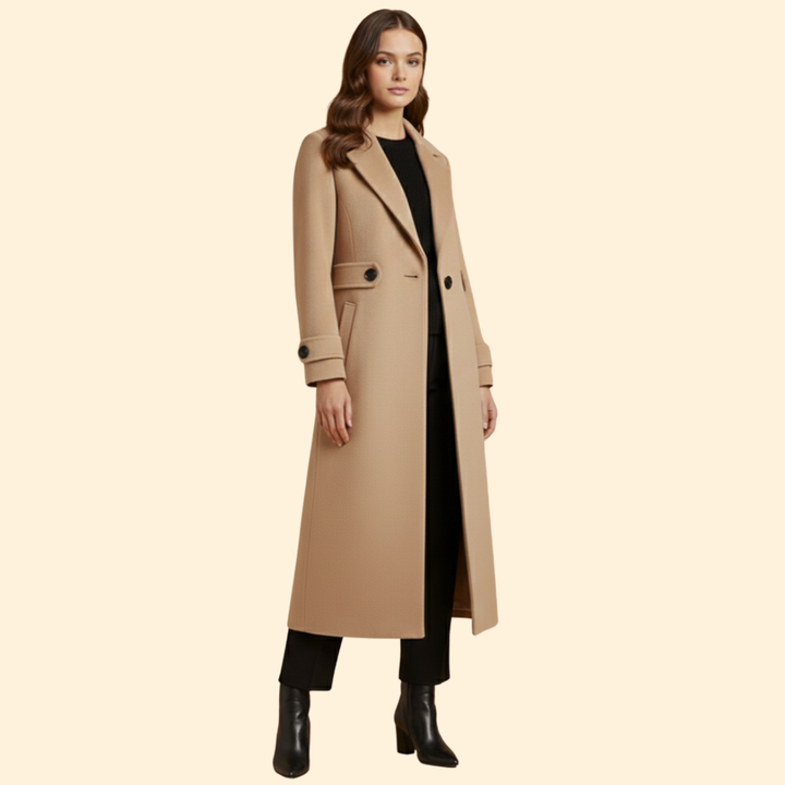Women Classic Long Coat with Lapel Collar