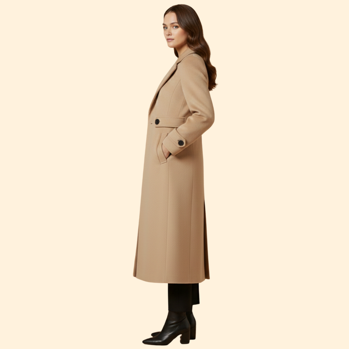 Women Classic Long Coat with Lapel Collar