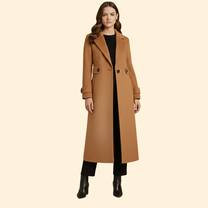 Women Classic Long Coat with Lapel Collar