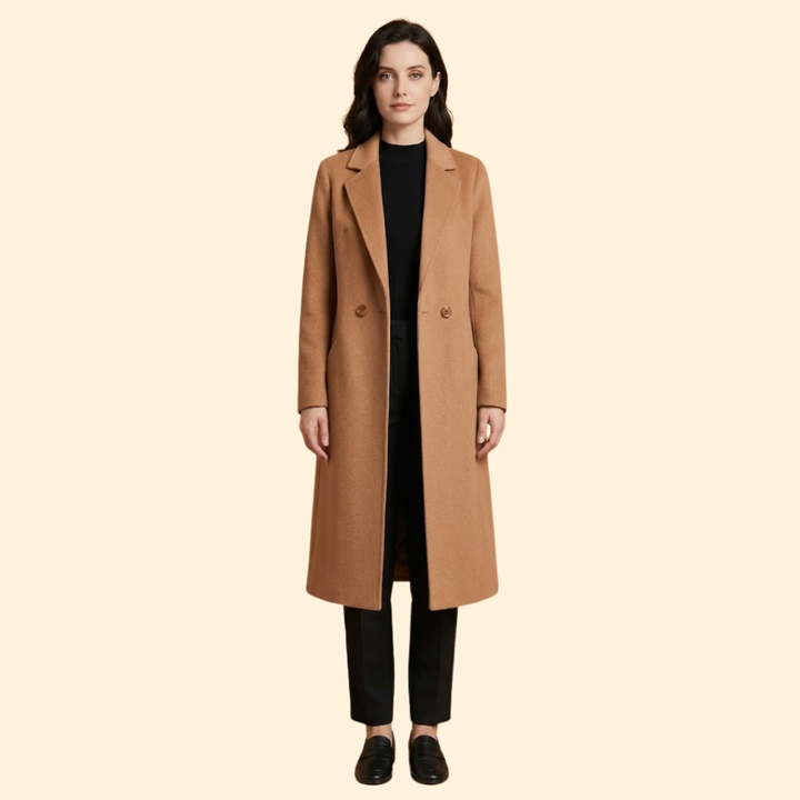 Women Classic Long Coat with Lapel Collar