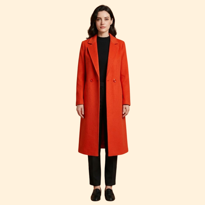 Women Classic Long Coat with Lapel Collar