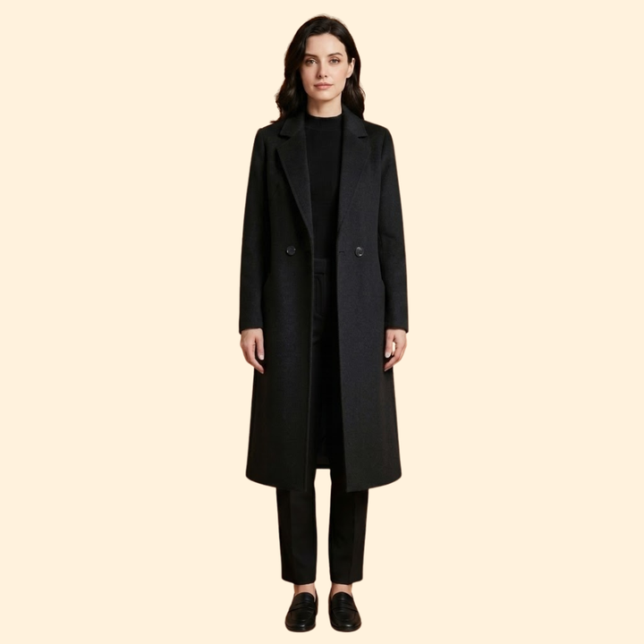 Women Classic Long Coat with Lapel Collar