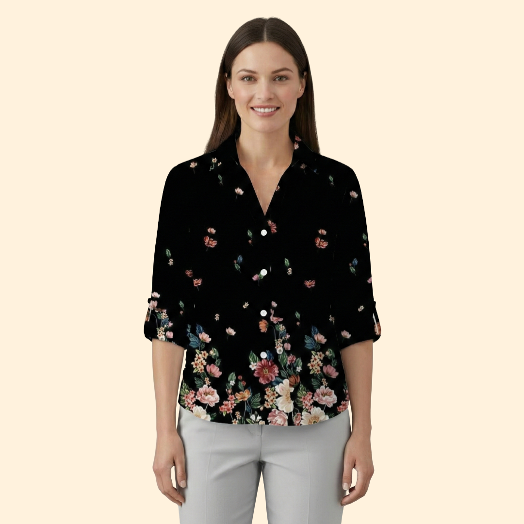Women's Autumn Leaf Print Button-Up Shirt