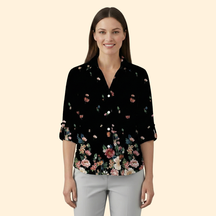 Women's Autumn Leaf Print Button-Up Shirt