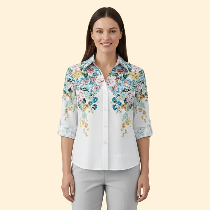 Women's Autumn Leaf Print Button-Up Shirt