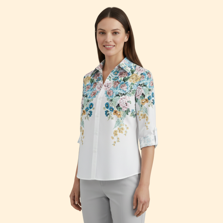 Women's Autumn Leaf Print Button-Up Shirt