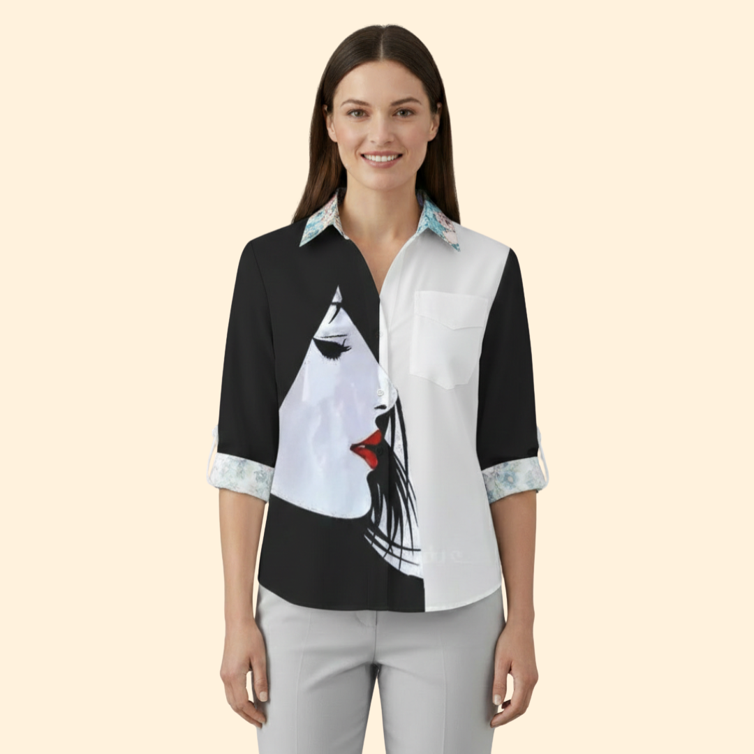 Women's Autumn Leaf Print Button-Up Shirt