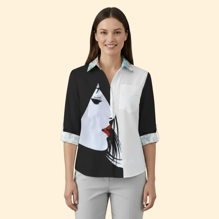 Women's Autumn Leaf Print Button-Up Shirt