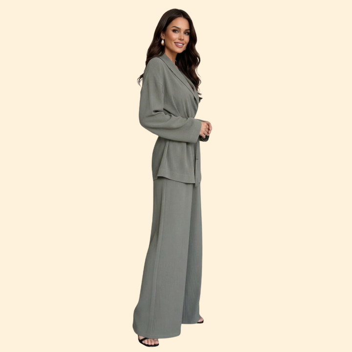 Women's Belted Top and Pants Set
