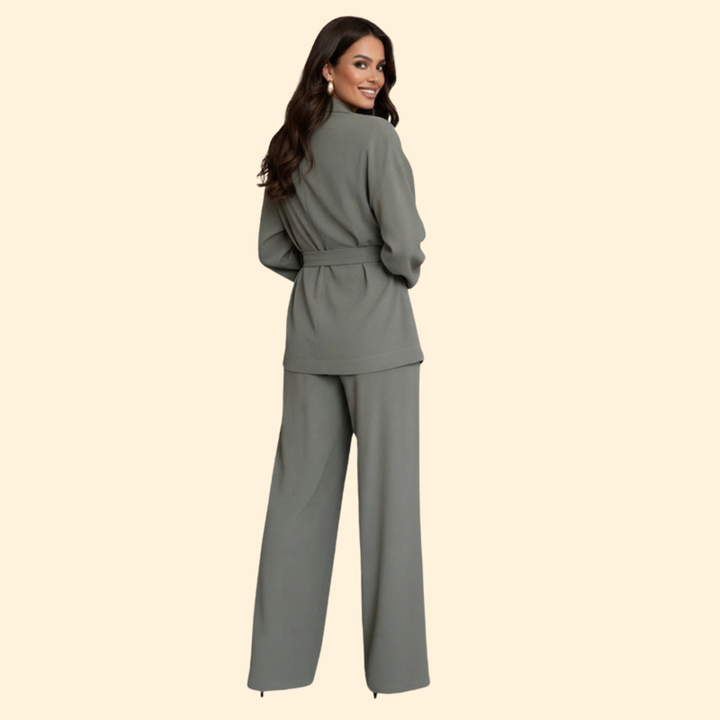 Women's Belted Top and Pants Set