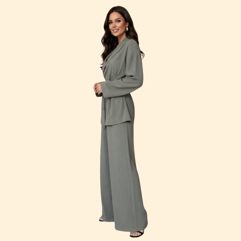 Women's Belted Top and Pants Set
