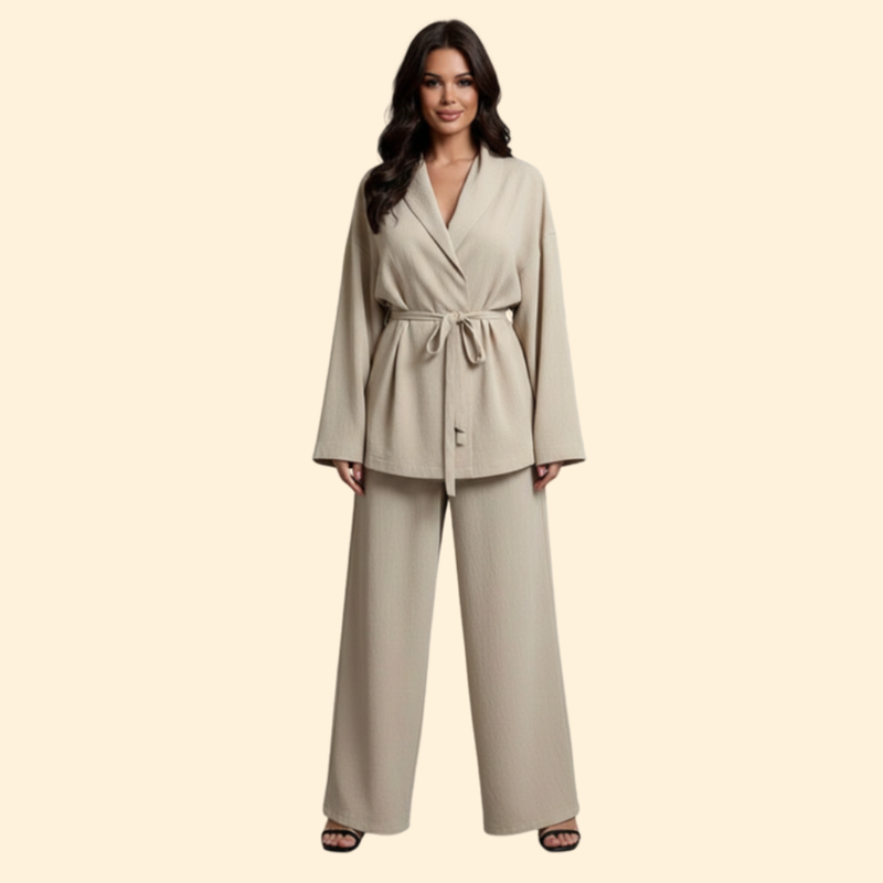 Women's Belted Top and Pants Set