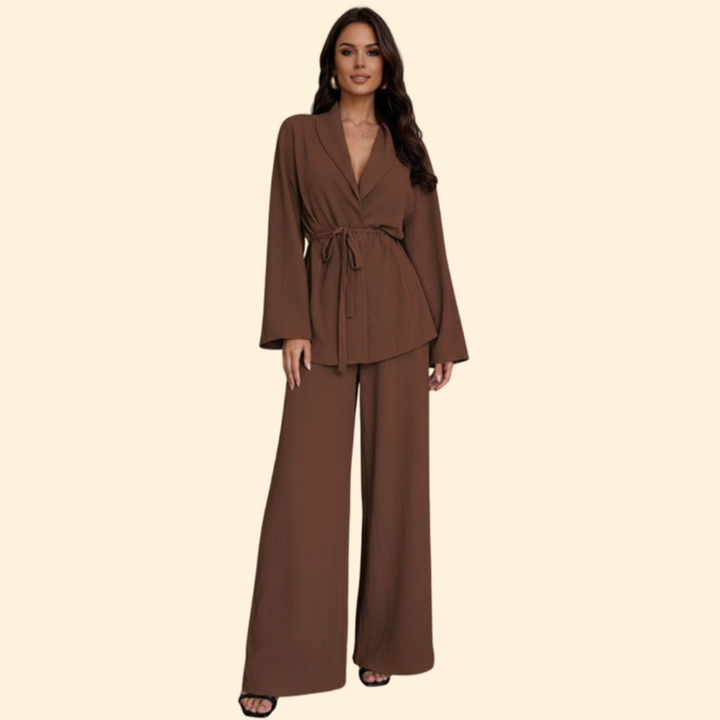 Women's Belted Top and Pants Set
