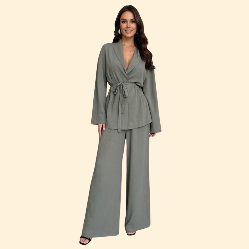 Women's Belted Top and Pants Set