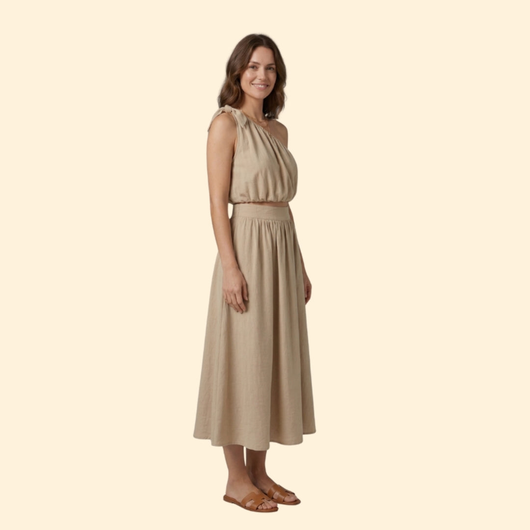 Women's Black One-Shoulder Top and High-Waisted Skirt Set
