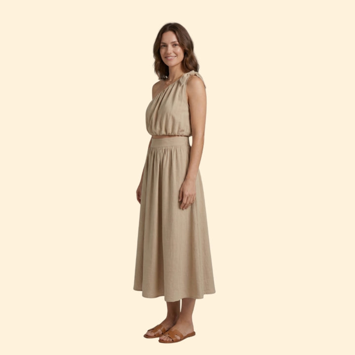 Women's Black One-Shoulder Top and High-Waisted Skirt Set